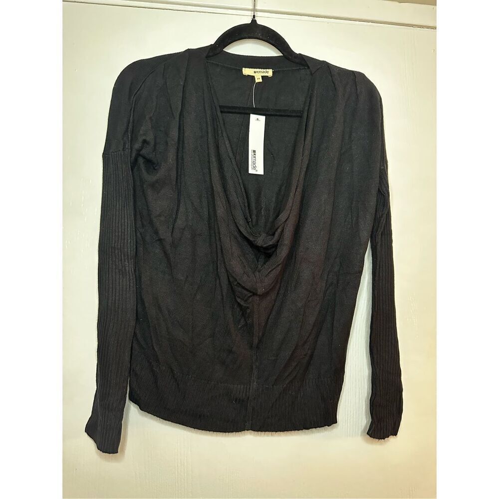 LA made Cowl Neck Black Top Size XS Ribbed Sleeves Viscose